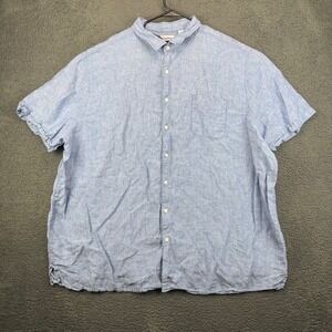 Caribbean Mens 4XB Blue 100% Linen Short Sleeve Button Down Shirt Big and Tall